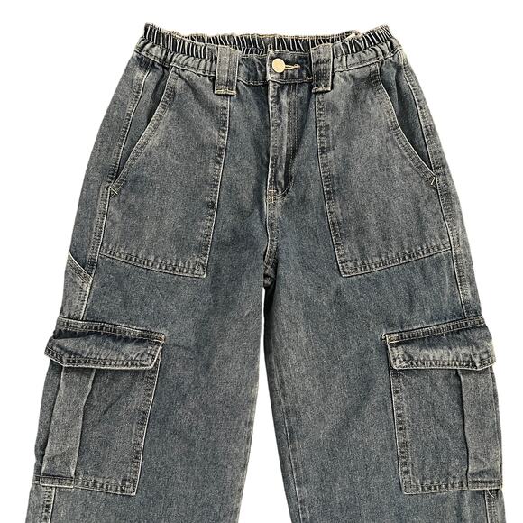 Simple Society Womens Blue Elastic Waist Straight Denim Cargo Jeans Size 3/26 - Picture 2 of 8